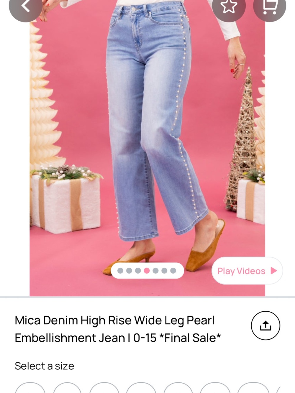 NWT Mica Denim Light Blue High-Rise Wide-Leg Jeans with Pearl Trim